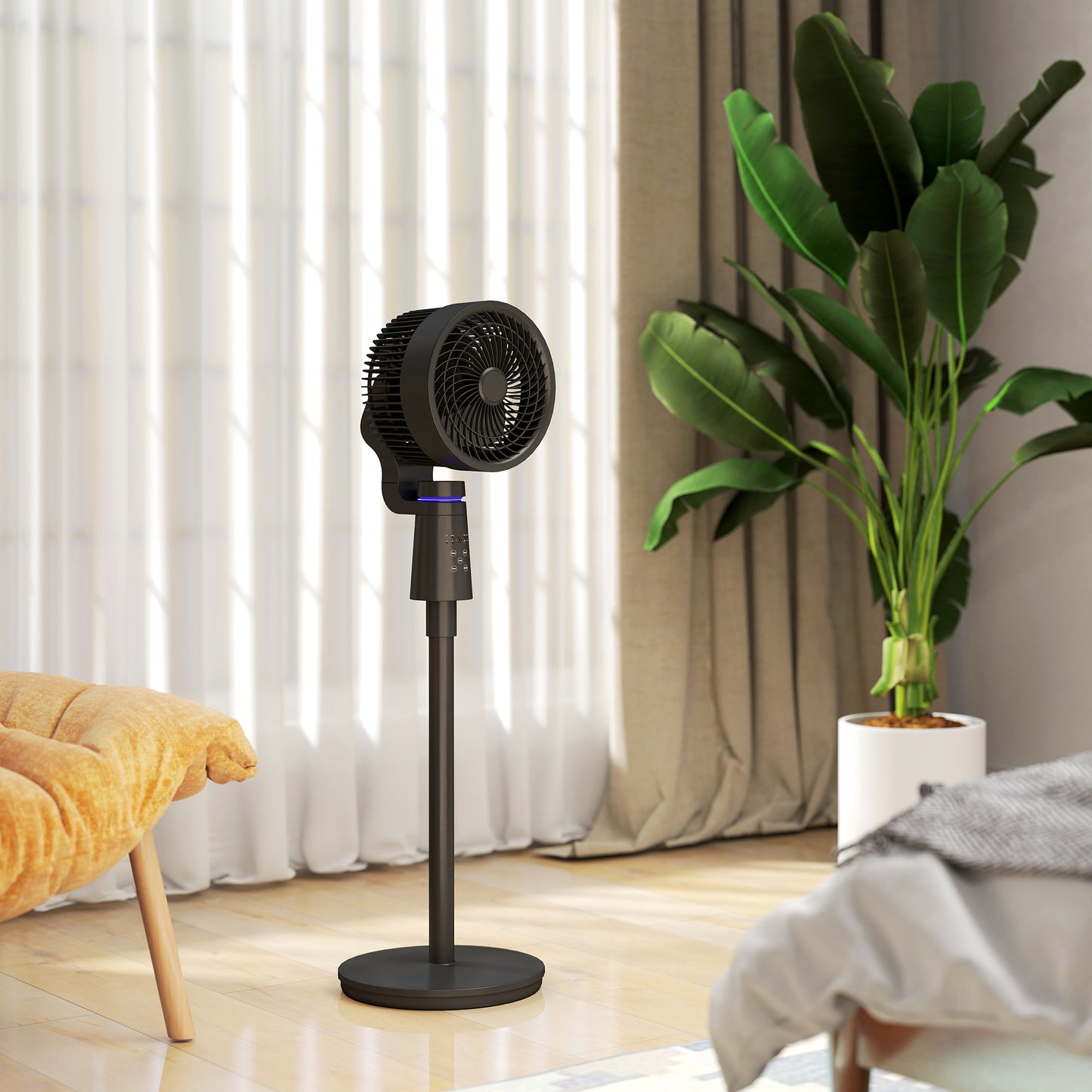 HOMCOM Pedestal Air Circulation Fan with Oscillating, Light Off, Black
