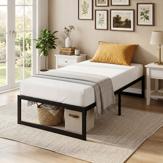 HOMCOM 3ft Single Bed Frame with Underbed Storage and Steel Slat Support, 32.5 cm Height, Noise-Free, Black