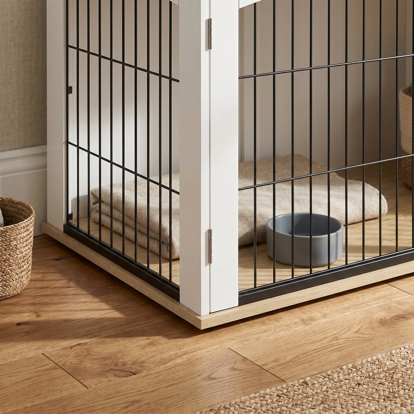 PawHut Dog Crate Furniture, Indoor Dog Cage with Double Doors for Large Breeds, Pet Kennel End Side Table