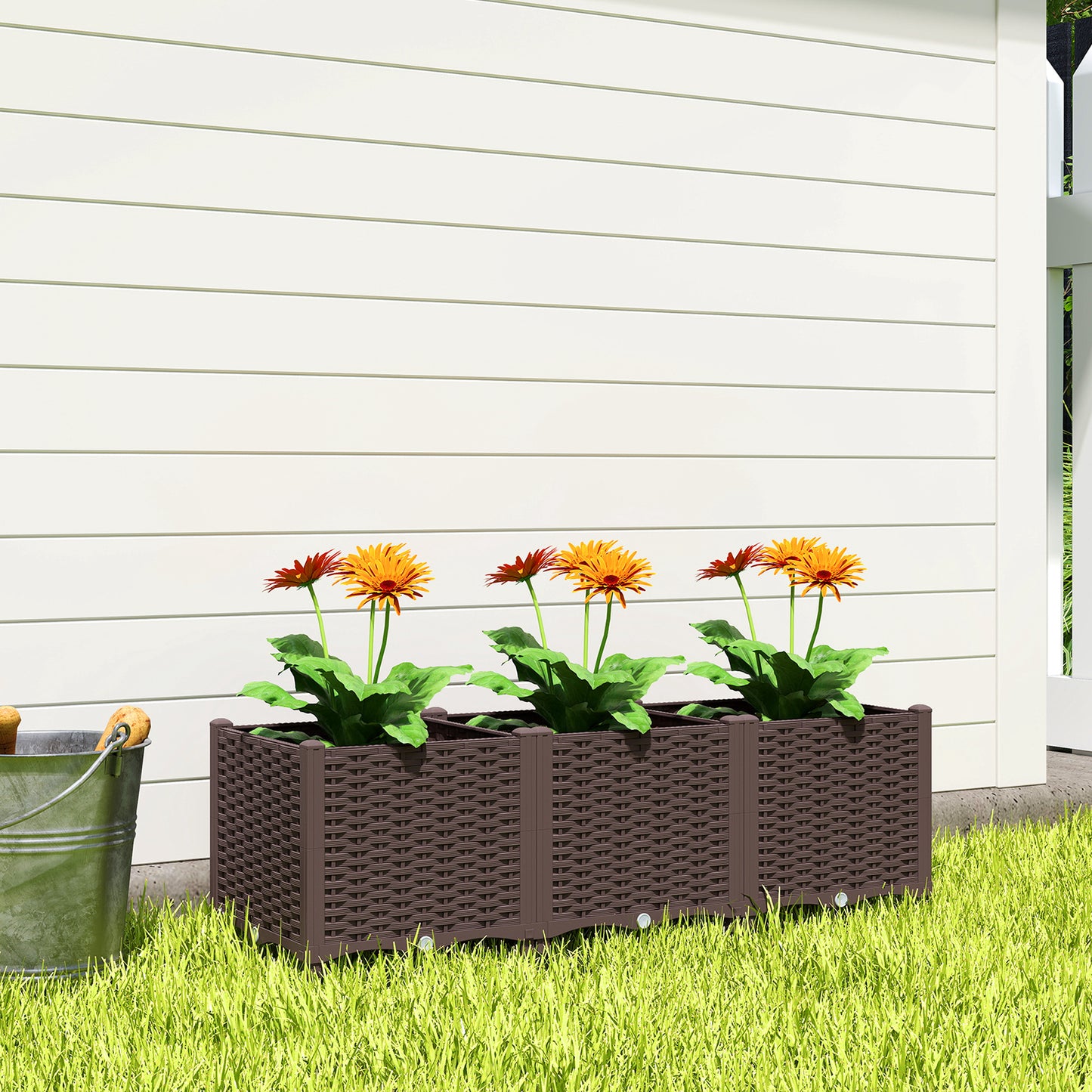 Outsunny Plastic Raised Garden Bed with Legs, Self Watering Elevated Planter Boxes with Drainage Holes and Plugs