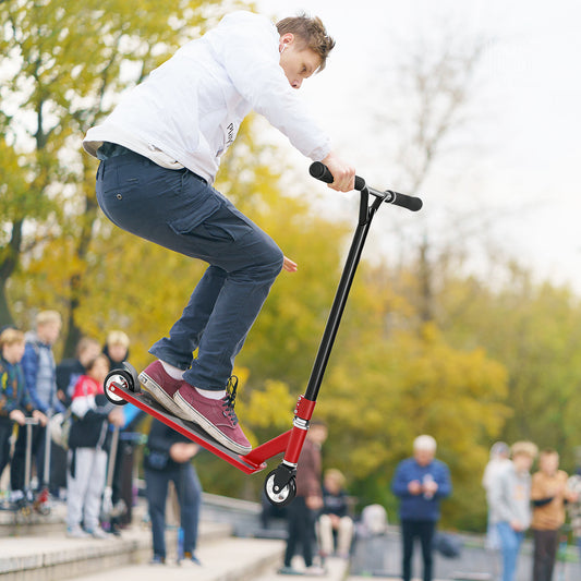 HOMCOM Stunt Scooter, 360° Entry Level Tricks Scooter w/ Lightweight Aluminium Deck and ABEC 7 Bearing, For Age 14+ Beginners, Red--ChewyGames-ChewyGames