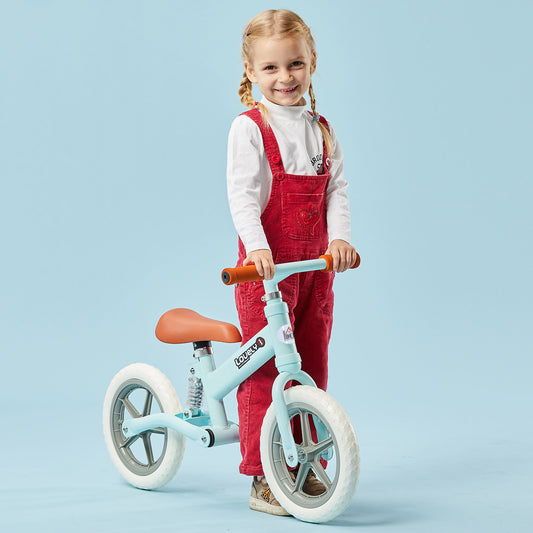 HOMCOM 12" Kids Balance Bike No Pedal Bicycle EVA Tyre Adjustable Seat Toddler Training Bike W/ Shock Absorber 2 - 5 Years Gift for Boys Girls Blue
