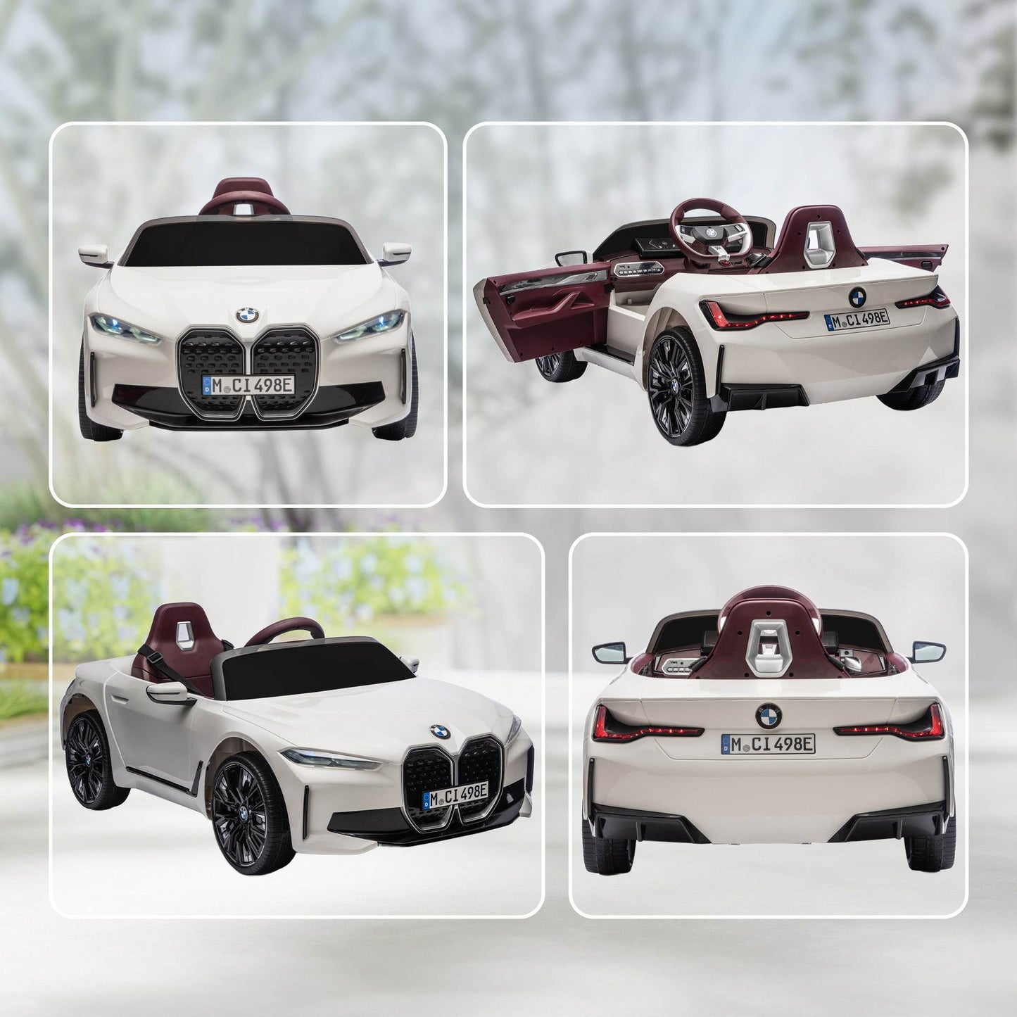 HOMCOM BMW i4 Licensed 12V Kids Electric Ride-On Car, White, Red and Light Blue