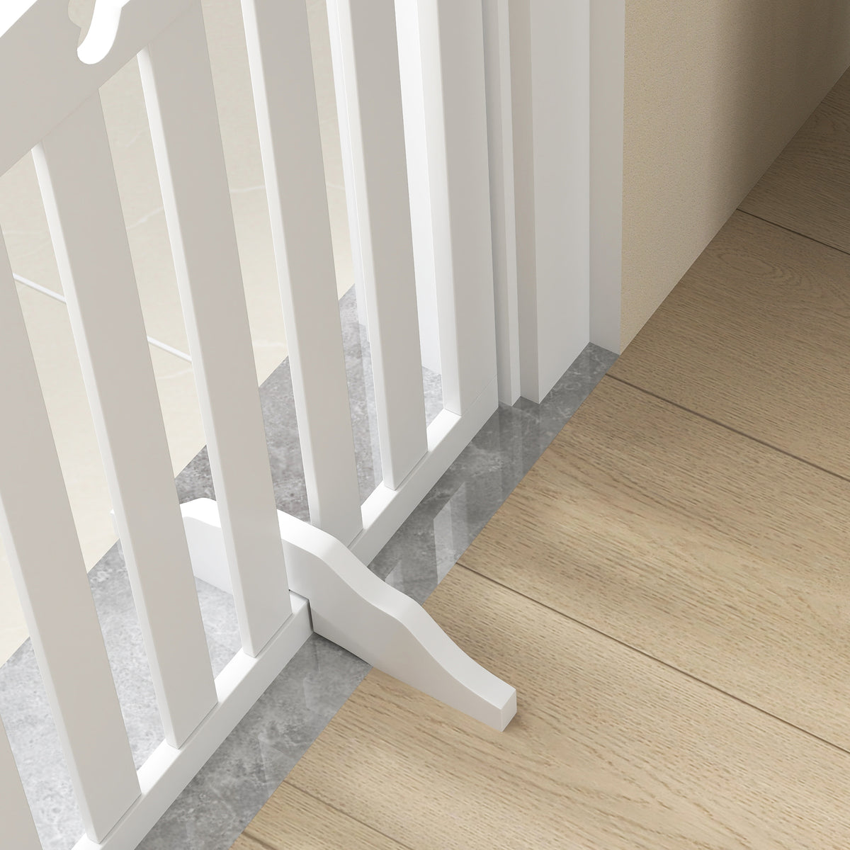 PawHut Wooden Dog Gate, Freestanding Pet Gate with Support Feet for Doorways, Hallways, Stairs, 207.5L x 61H cm, White