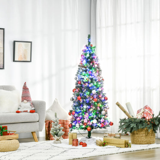 HOMCOM 5FT Tall Prelit Pencil Slim Artificial Christmas Tree with Realistic Branches, 250 Colourful LED Lights and 408 Tips, Xmas Decoration, Green-Artificial Trees-ChewyGames-ChewyGames