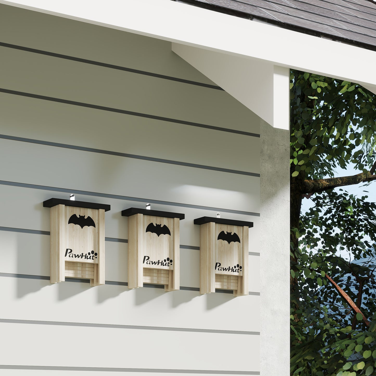 PawHut 3PCs Wooden Bat Boxes, Bat Houses Designed to Attract Bats & Easy to Hang for Outdoor, Garden, Farm, 18 x 6 x 22.5 cm--ChewyGames-ChewyGames