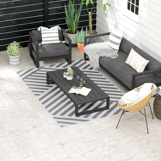 Outsunny Plastic Straw Reversible RV Outdoor Rug with Carry Bag, 182 x 274cm, Grey and Cream--ChewyGames-ChewyGames