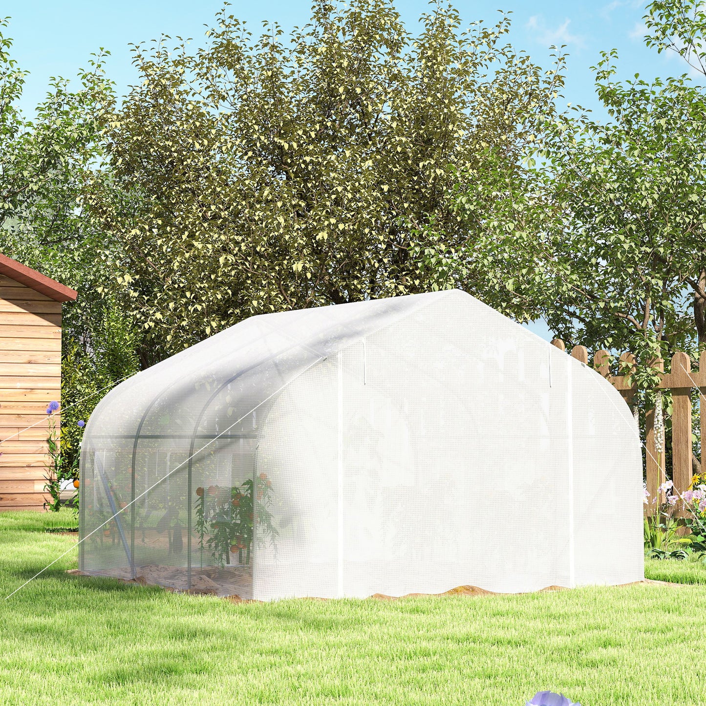 Outsunny 3.5 x 3 x 2m, Walk-In Polytunnel Greenhouse Warm House Garden Tunnel Shelter Plant Shed, White