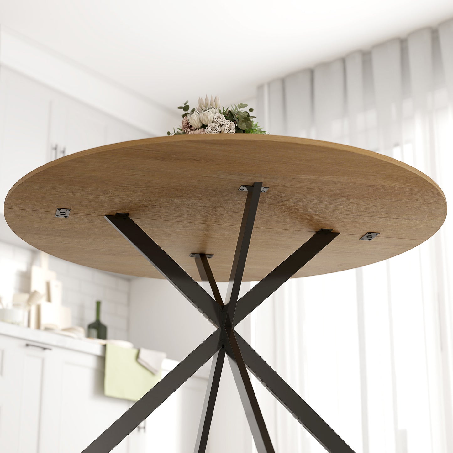 HOMCOM Dining Table for 4, 120 cm Industrial Kitchen Table with Wood Effect Tabletop and Steel Legs, Oak