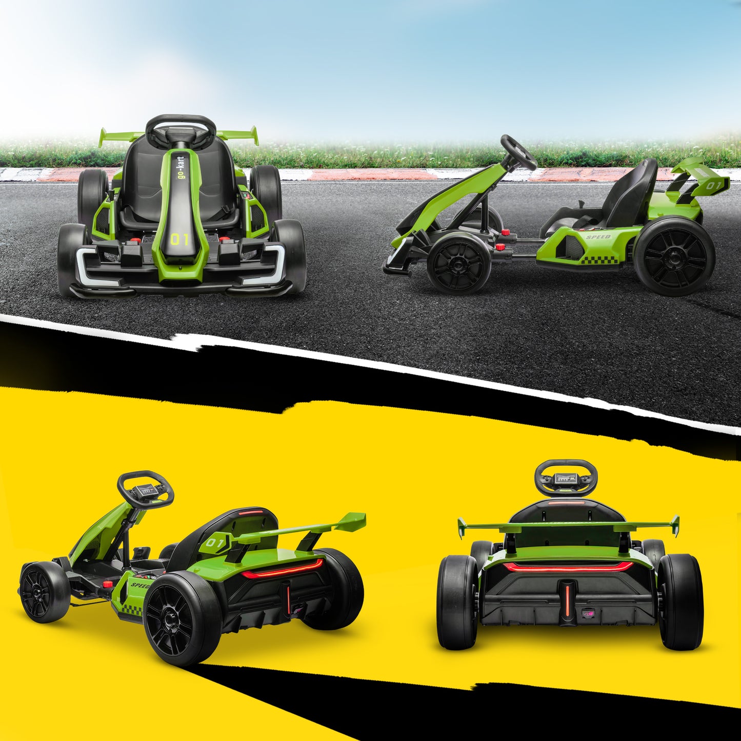 HOMCOM 24V Electric Go Kart for Kids with Adjustable Seat for 6-12 Years, Green