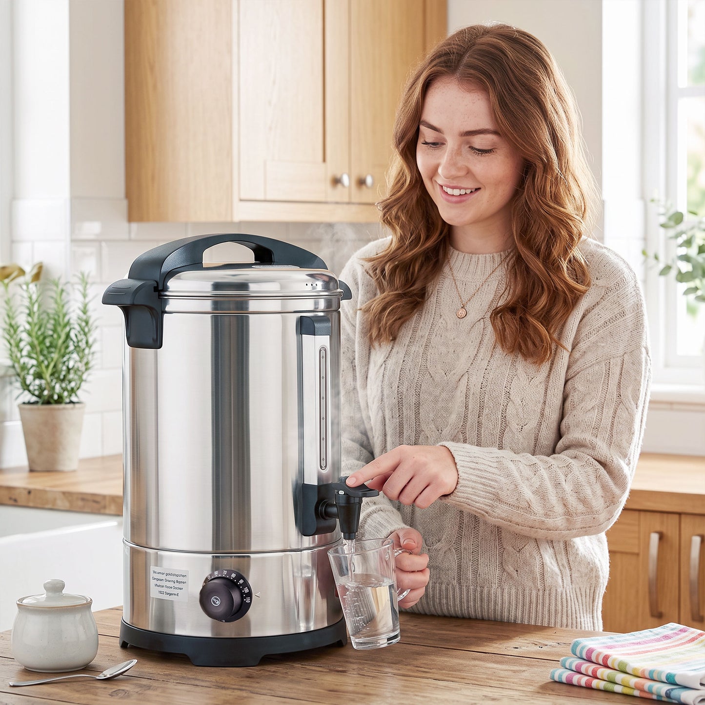 HOMCOM 13L Catering Urn, 2500W Stainless Steel Hot Water Boiler Dispenser with Thermostat, Keep Warm Function and Easy Pour Tap