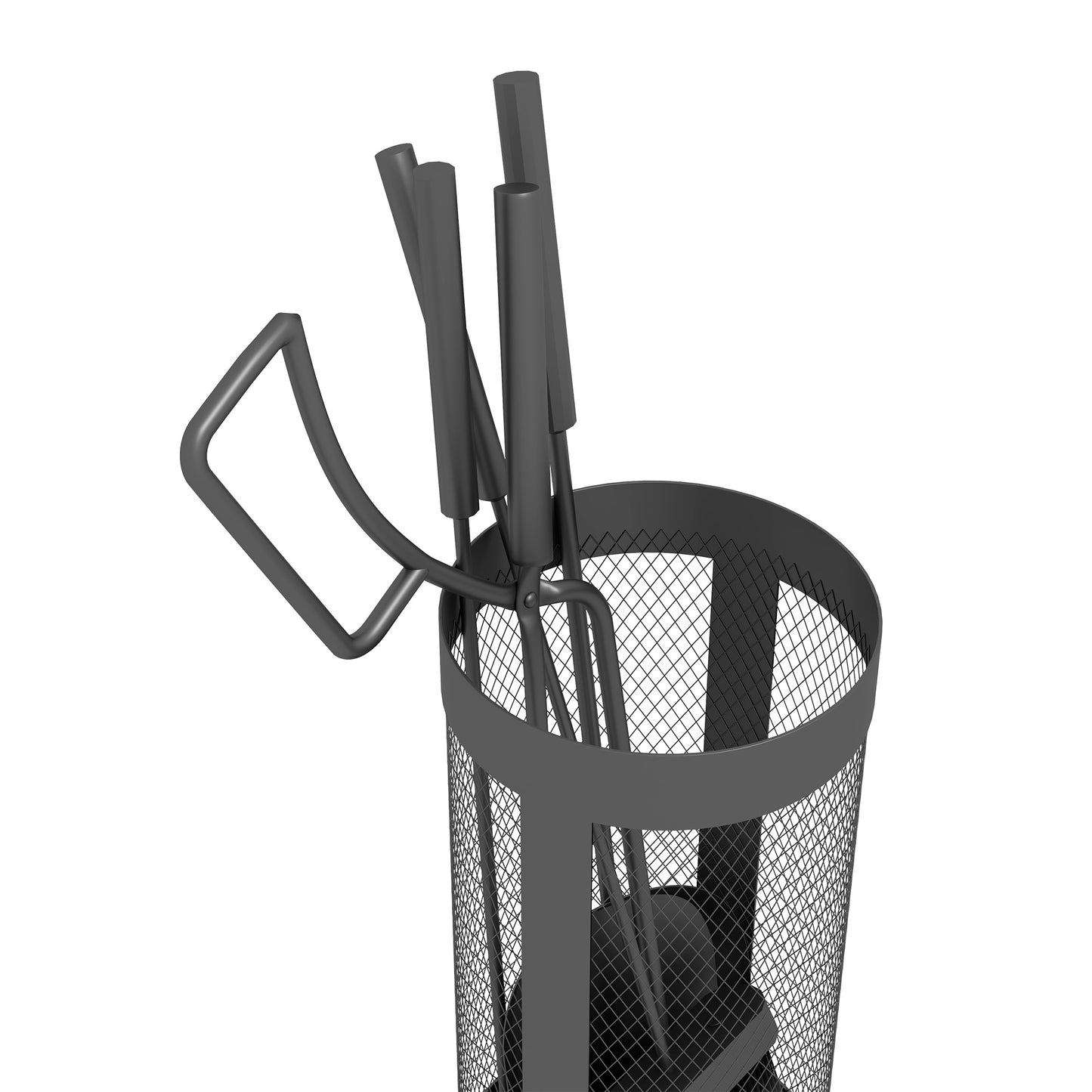 Outsunny 5-Piece Fireplace Tools Set with Mesh Basket, Indoor Outdoor Fireside Accessories for Fireplaces, Fire Pits, Black