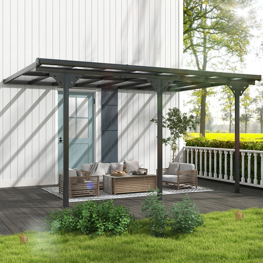 Outsunny 4.35 x 3m Outdoor Patio Gazebo Pergola, Retractable Pergola Canopy Aluminum Post & PC Roof, Grey
