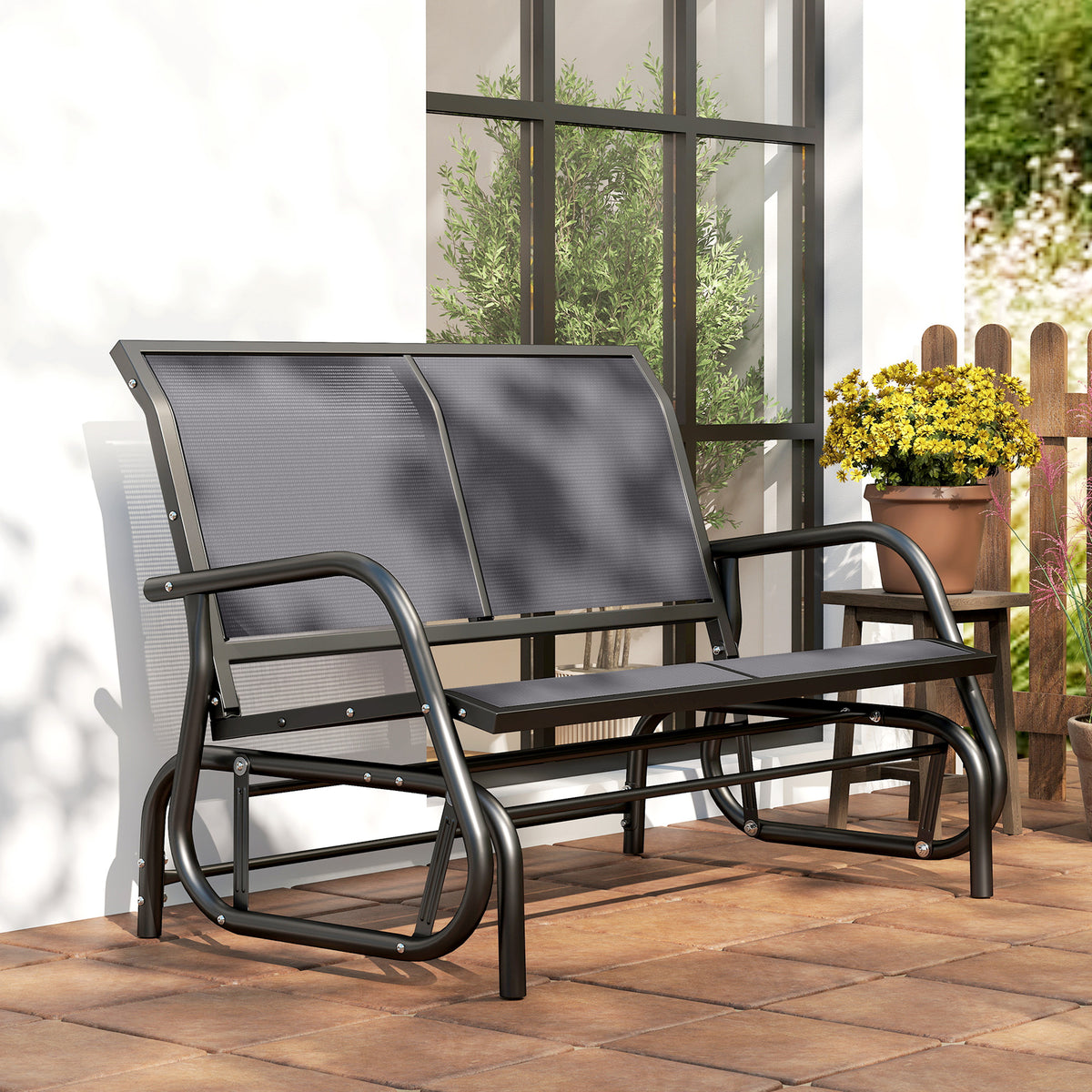 Outsunny 2-Person Outdoor Glider Bench Patio Double Swing Gliding Chair Loveseat w/Power Coated Steel Frame for Garden Patio Porch, Grey