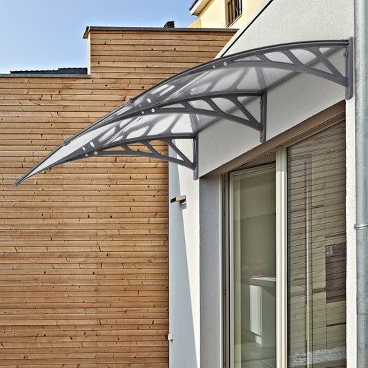 Outsunny Front Door Canopy Outdoor Awning Aluminium Rigid Plastic Polycarbonate Rain Shelter UV Water Rain Resistant 196 x 75cm Clear
