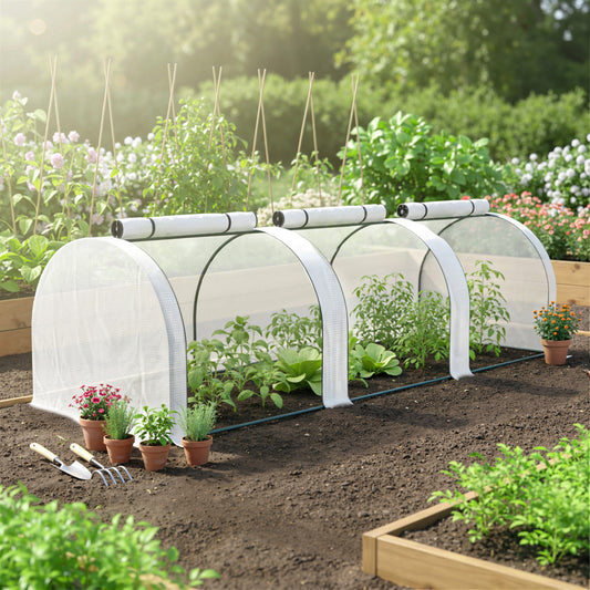 Outsunny 295 x 100 cm Low Tunnel Greenhouse - White