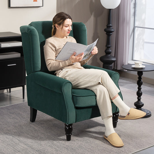 HOMCOM Wingback Accent Chair, Retro Upholstered Button Tufted Occasional Chair for Living Room and Bedroom, Green