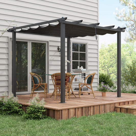 Outsunny 3 x 3m Aluminium Pergola with Retractable Roof and L4 Wind-proof - Dark Grey
