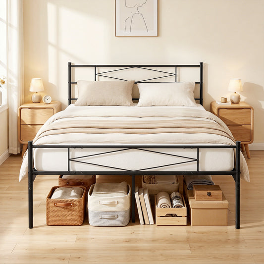 HOMCOM 5ft King Bed Frame with Headboard and Footboard, Metal Platform Bed Frame with 32 cm Underbed Storage, Black