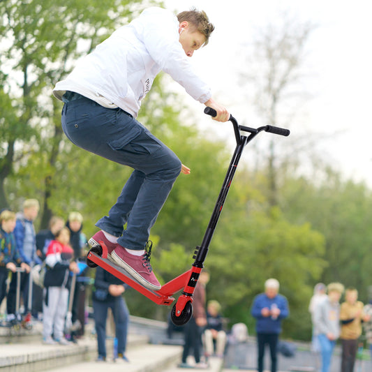 HOMCOM Street Stunt Scooter Intermediate and Beginner Freestyle Tricks Scooters For 14+ Teens Adult w/ Rear φ10cm Wheel & Brake - Red--ChewyGames-ChewyGames