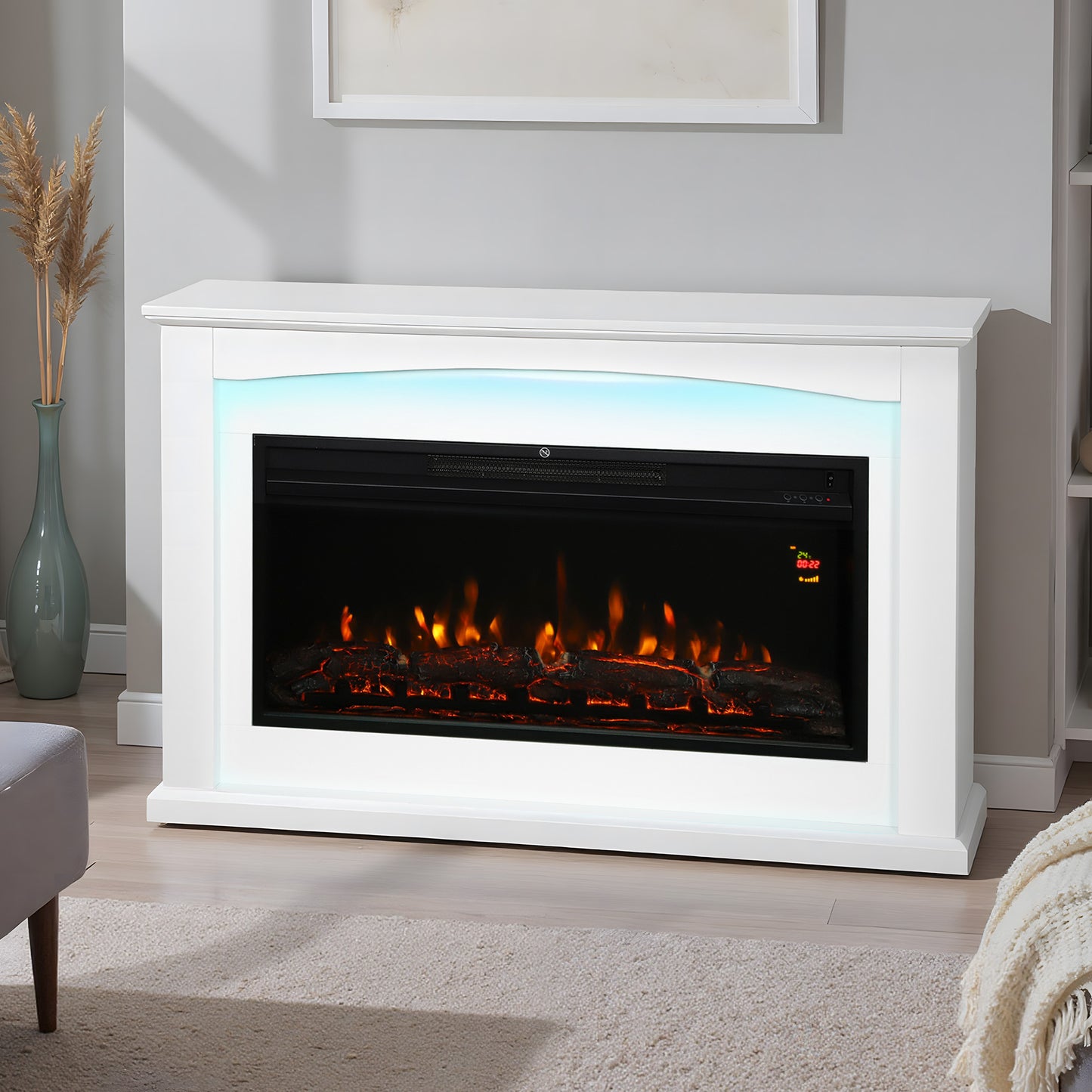 HOMCOM 2000W 5118 BTU Faux Flame Fireplace - White