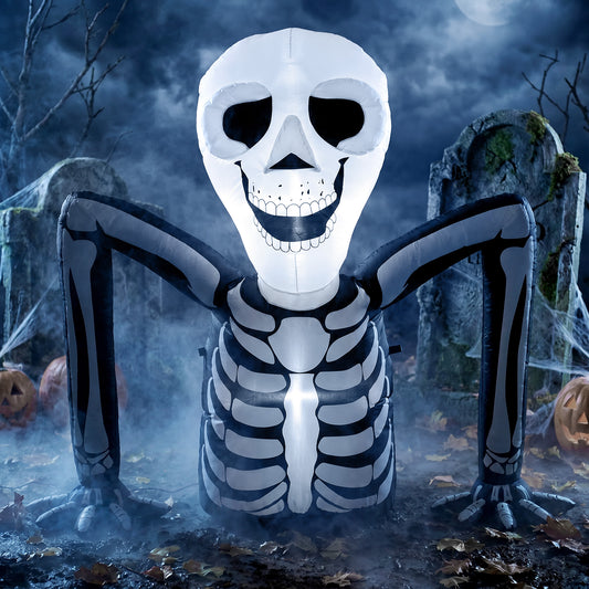 Outsunny Inflatable Ground Crawling Skeleton, Scary Halloween Decoration with Built-in LED Lights for Indoor Outdoor Decor