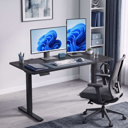 HOMCOM Standing Desk Memory Control Height Adjustable Desk 2 Cable Holes LED Display Sit Stand Desk Black