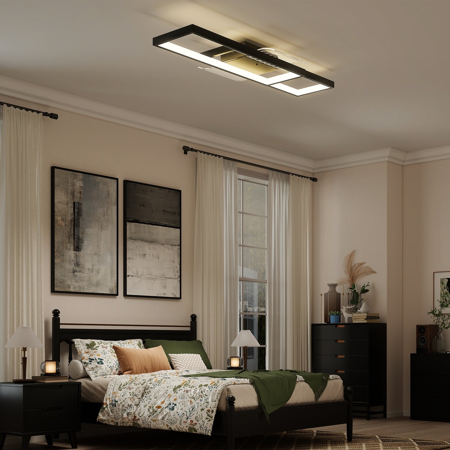 HOMCOM LED Ceiling Light, Modern Dimmable Ceiling Light with Wall Switch & Remote Control, Flush Mount Fixture Lamp with 3000-6000K Colour Temperatures for Living Room, Bedroom, Black