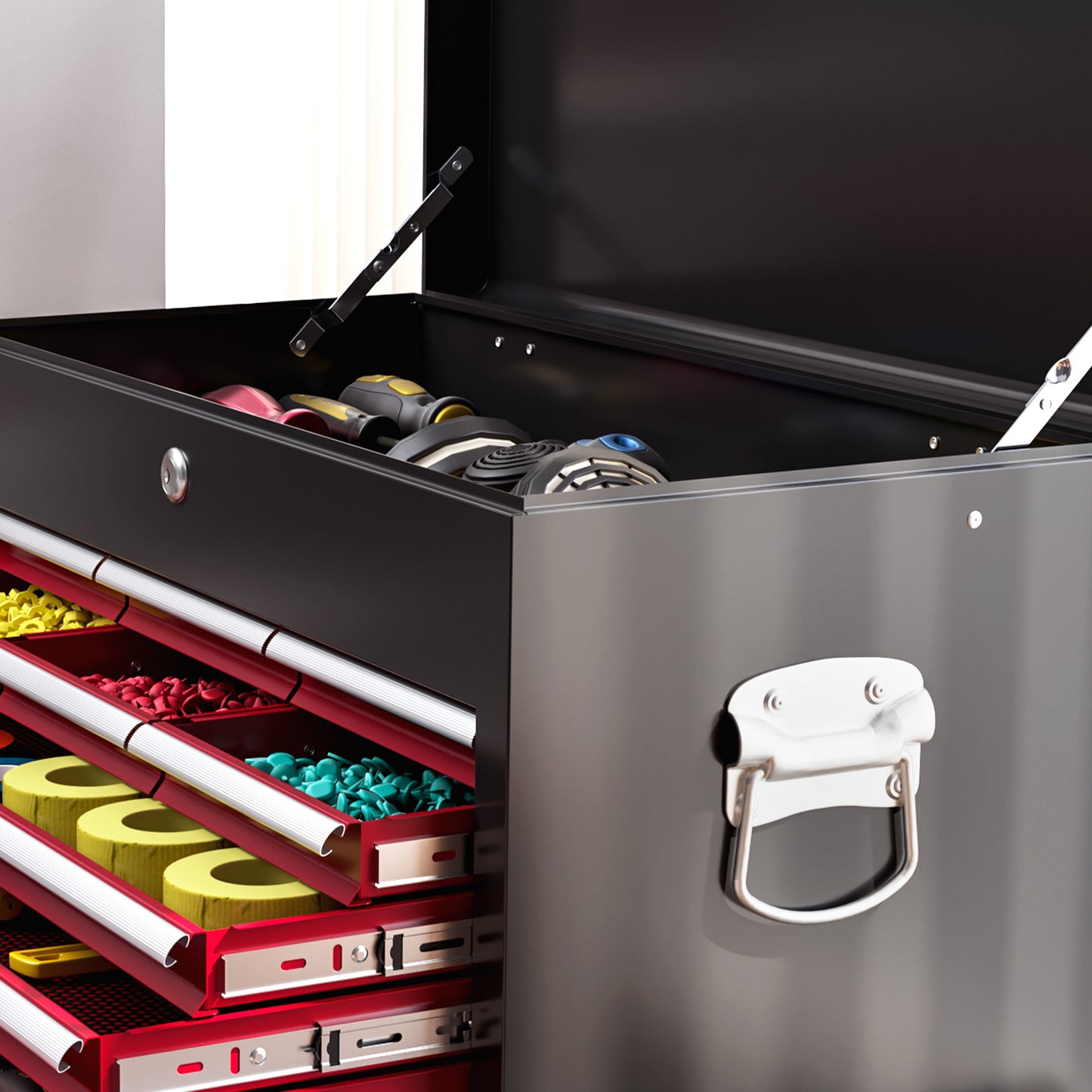 HOMCOM 14 Drawer, Two-Part Tool Storage Chest on Wheels - Red