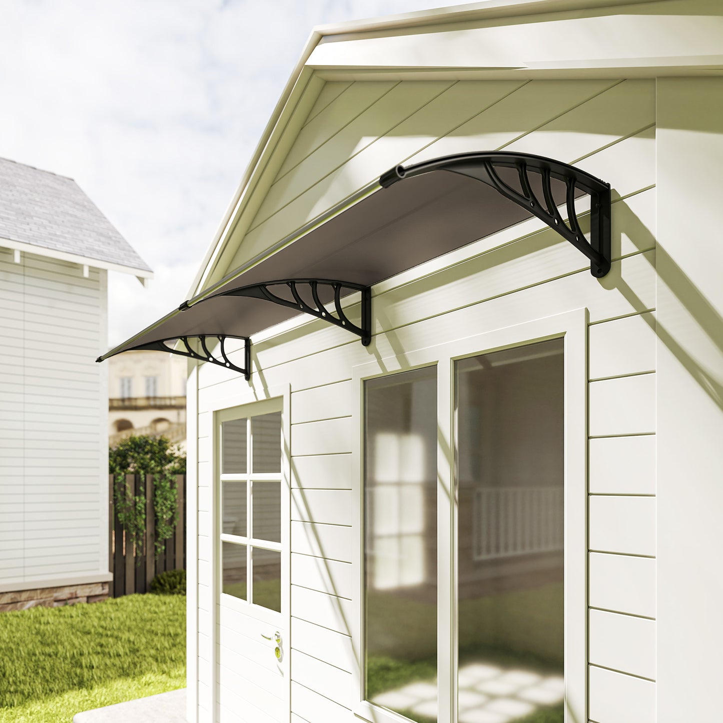 Outsunny Front Door Canopy, Waterproof Outdoor Awning, 75 x 195 cm Rain Shelter for Window, Porch and Front/Back Door, Brown