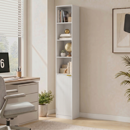 HOMCOM Bookcase Adjustable Shelf Bookshelf Anti-Tip Hardware 6-Tier Storage Cabinet White Wood Effect