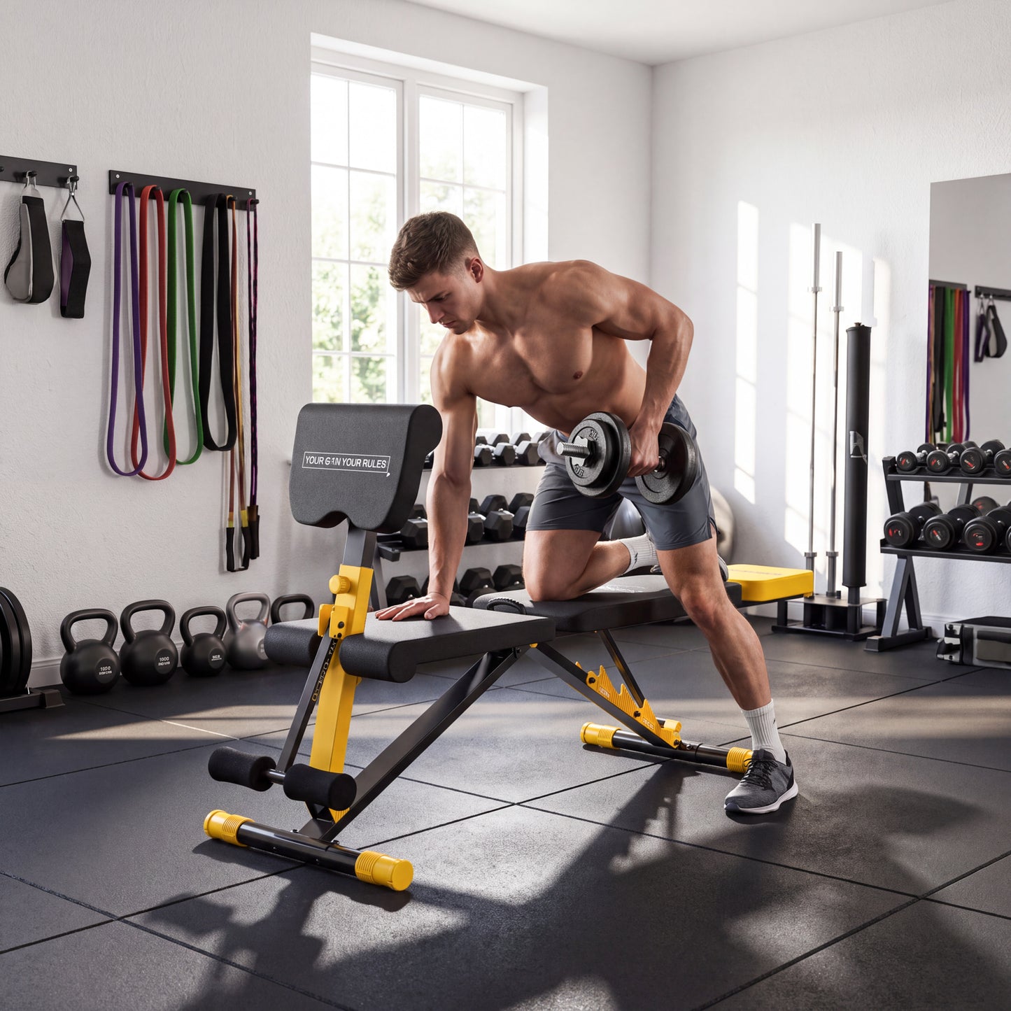 SPORTNOW Adjustable Weight Bench for Home Gym, 300kg Incline Decline Flat Foldable Bench Press with 7 Backrest Positions, Yellow