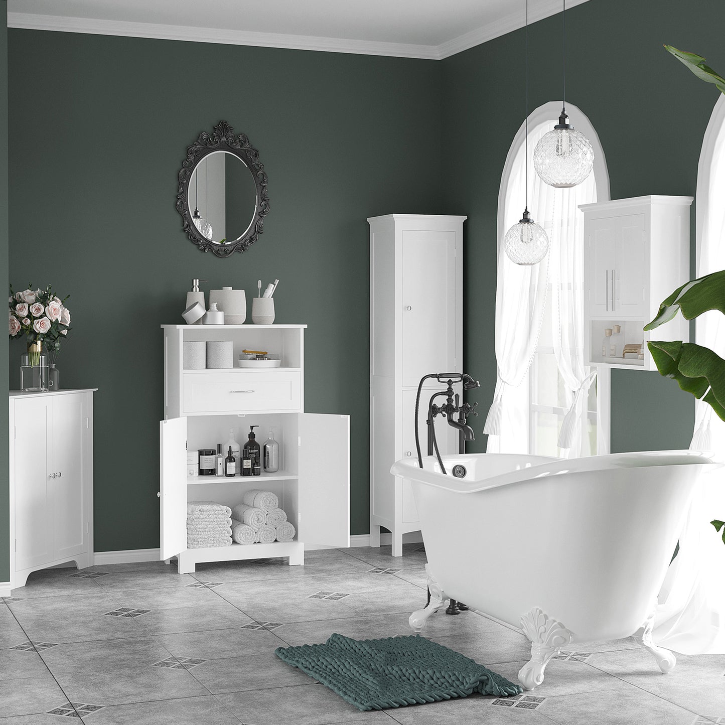 kleankin Tall Bathroom Storage Unit, Slim Bathroom Cabinet with Adjustable Shelves and Double Door, White