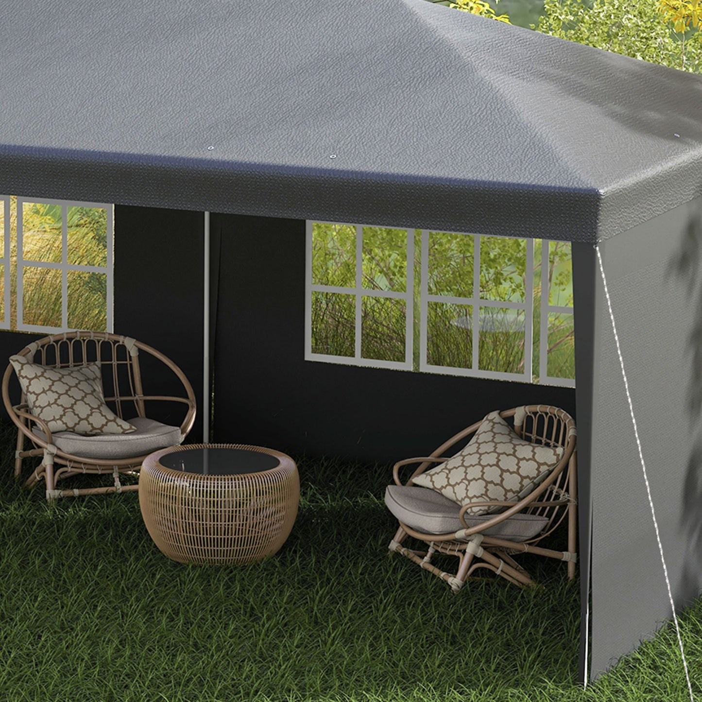 Outsunny 2.95 x 5.83 m Semi-Open Gazebo - Dark Grey