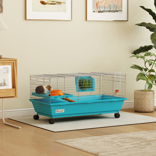 PawHut Small Animal Cage Rabbit Guinea Pigs Chinchillas Cage with Wheels Water Bottle--ChewyGames-ChewyGames