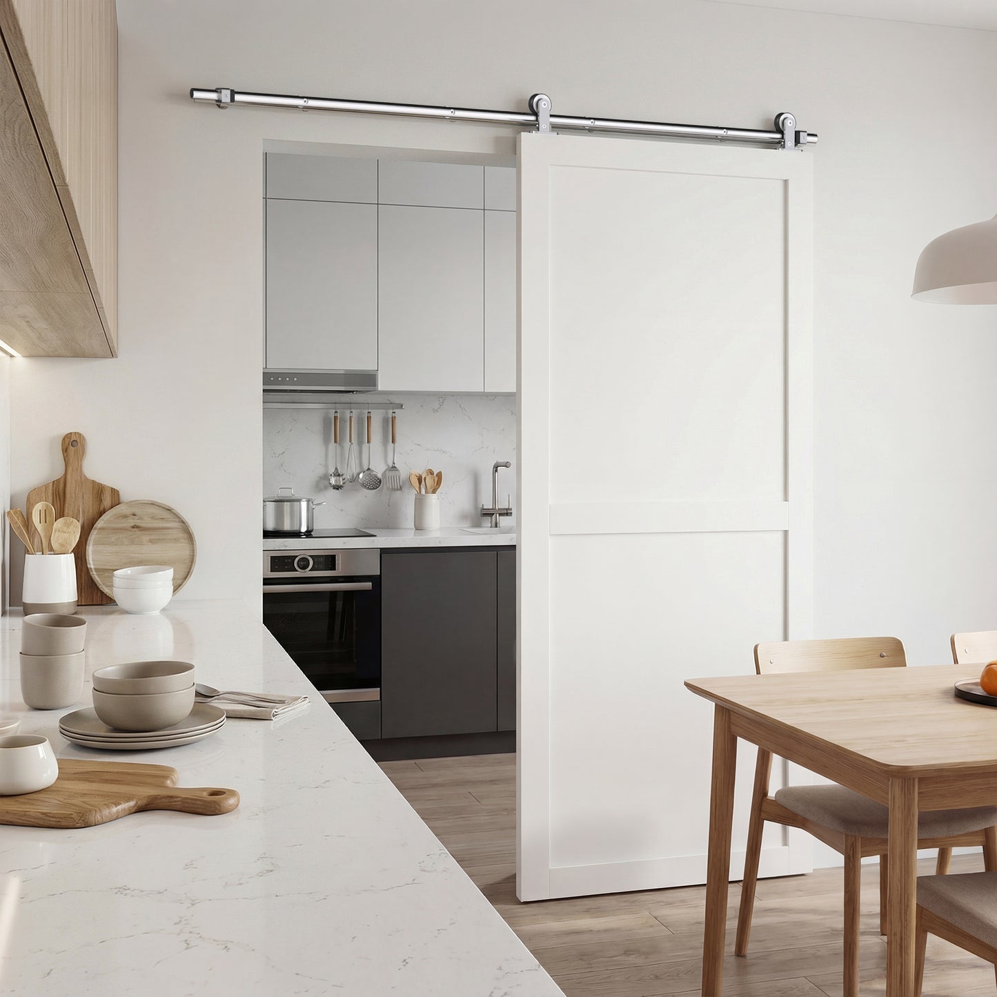 HOMCOM Sliding Door Hardware Kit Smooth Quiet 304 Stainless Steel for 200cm Track Sliver Tone