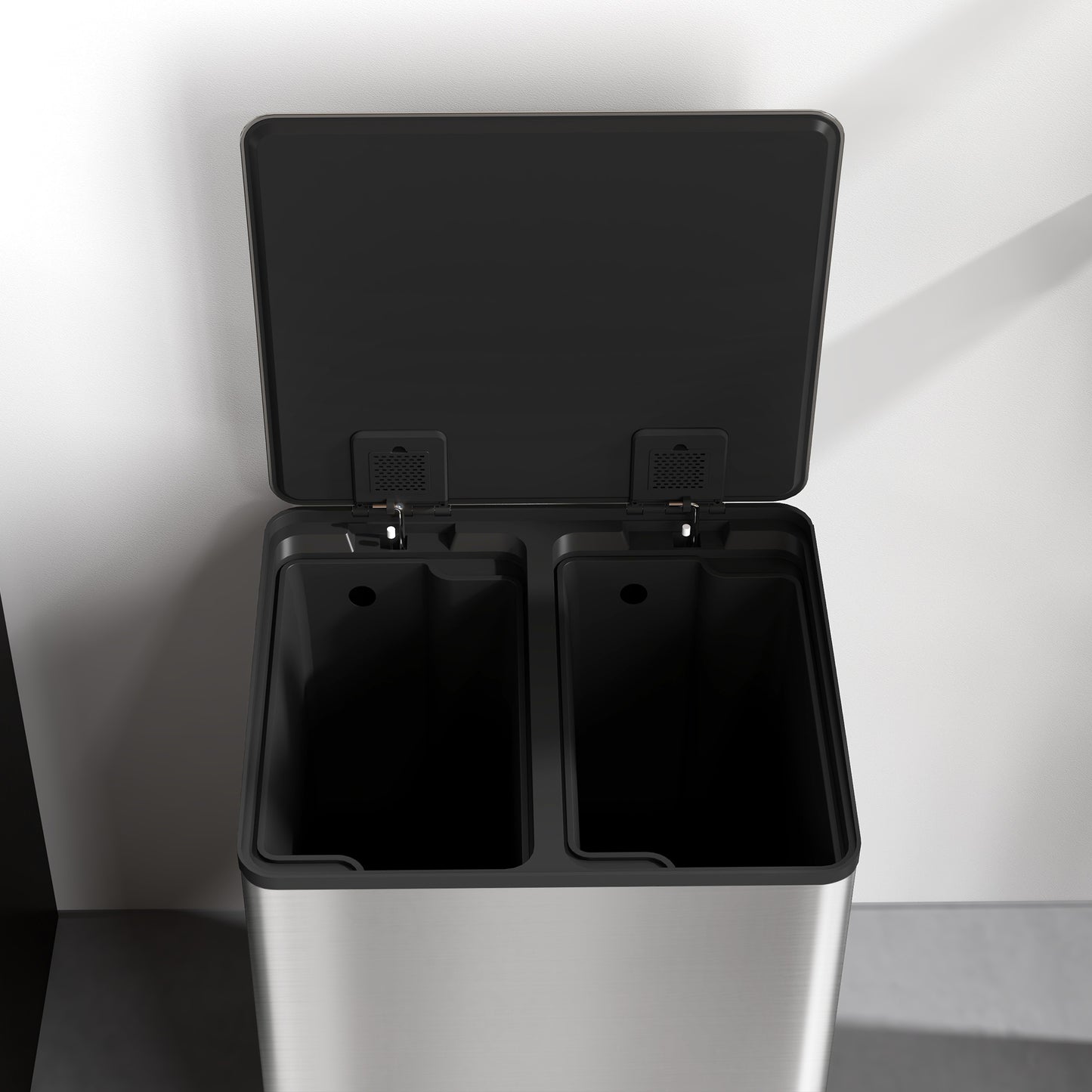 HOMCOM 30L Dual Compartment Stainless Steel Bin, with Deodoriser Holders - Silver Tone
