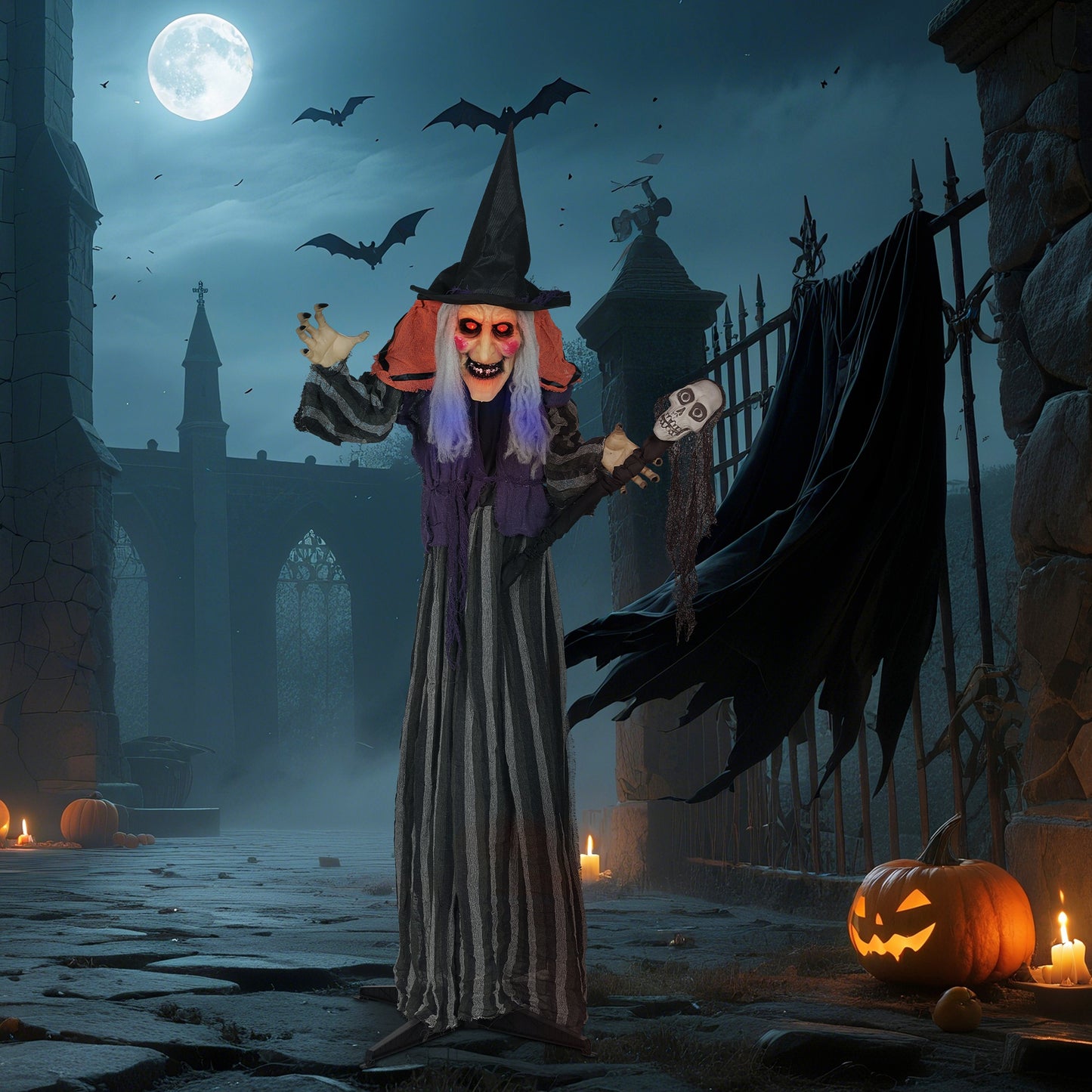 Outsunny 160cm Lifelike Moving Witch Decoration - Multi