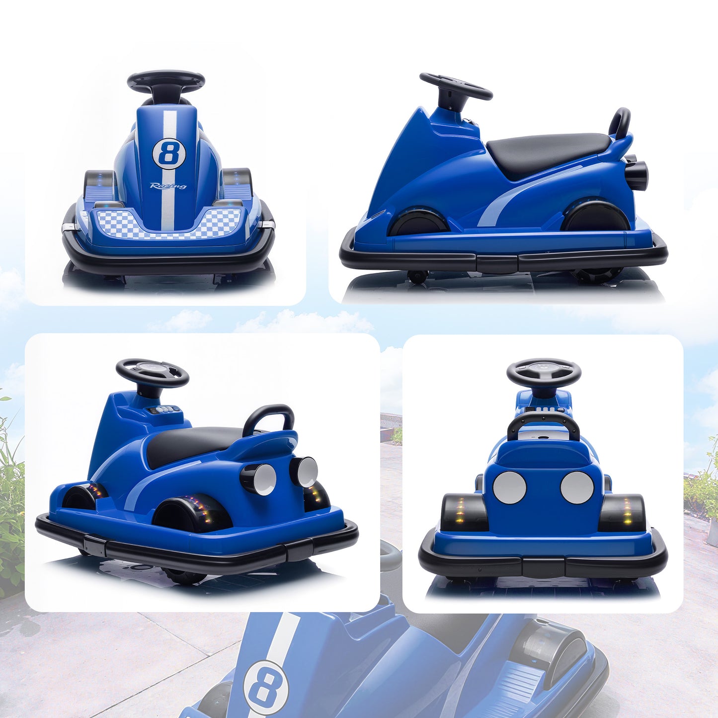 AIYAPLAY Kids Bumper Car, 360° Rotation Spin Electric Waltzer Car with LED Lights, Music for Ages 3-8 Years Old, Blue