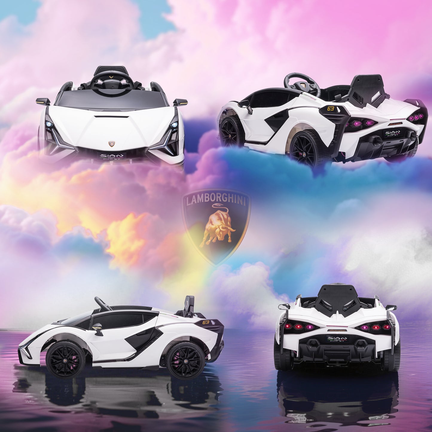 HOMCOM Lamborghini Sian Licensed 12V Electric Car for Kids 2 Motors Toy Car with Remote Control Music Lights MP3 for 3-5 Years White