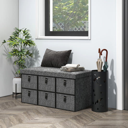 HOMCOM Six-Drawer Shoe Storage Bench, with Padded Top Seat - Dark Grey--ChewyGames-ChewyGames