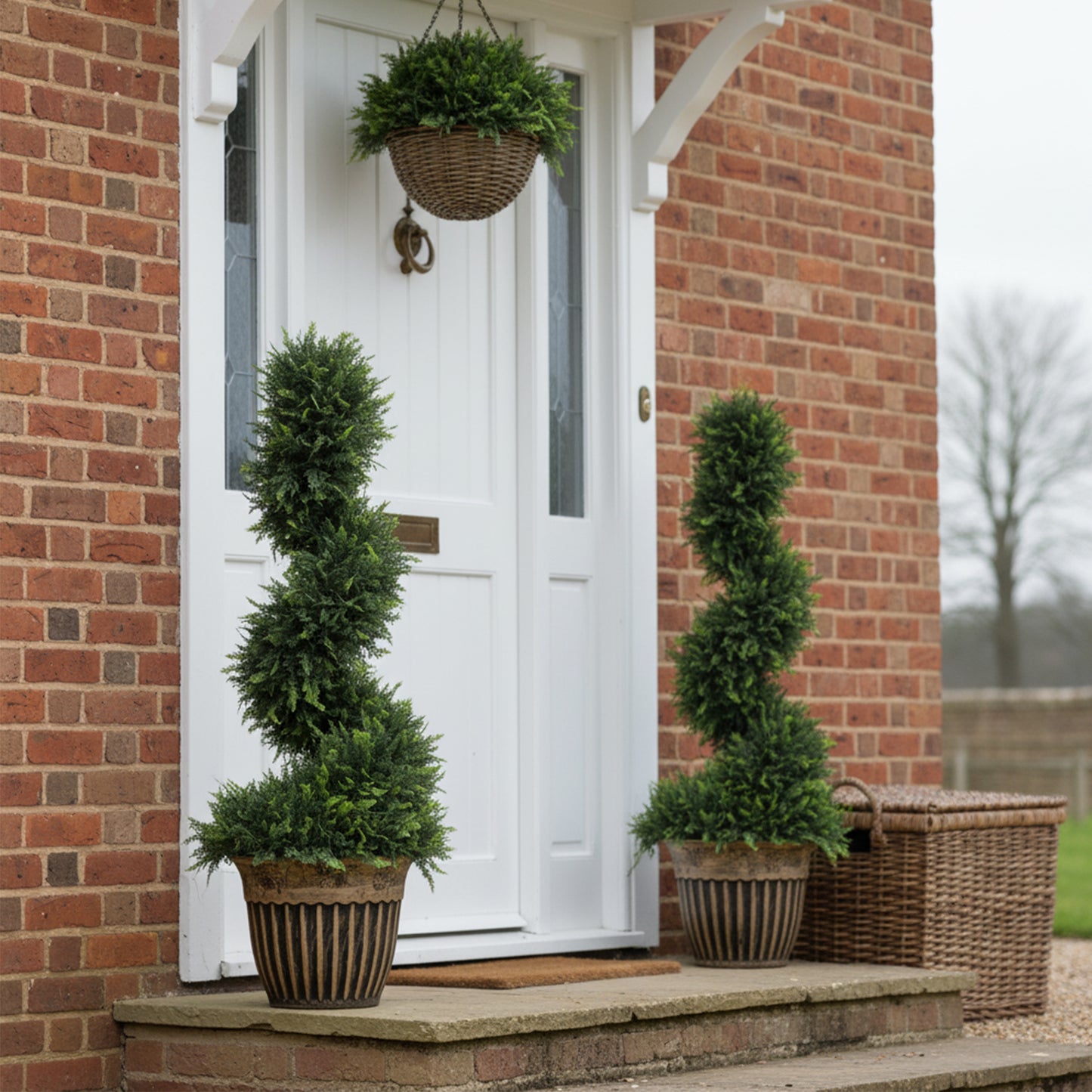 HOMCOM Set of 2 Artificial Plants, Topiary Spiral Boxwood Cypress Trees with Pot, for Home Indoor Outdoor Decor, 90cm