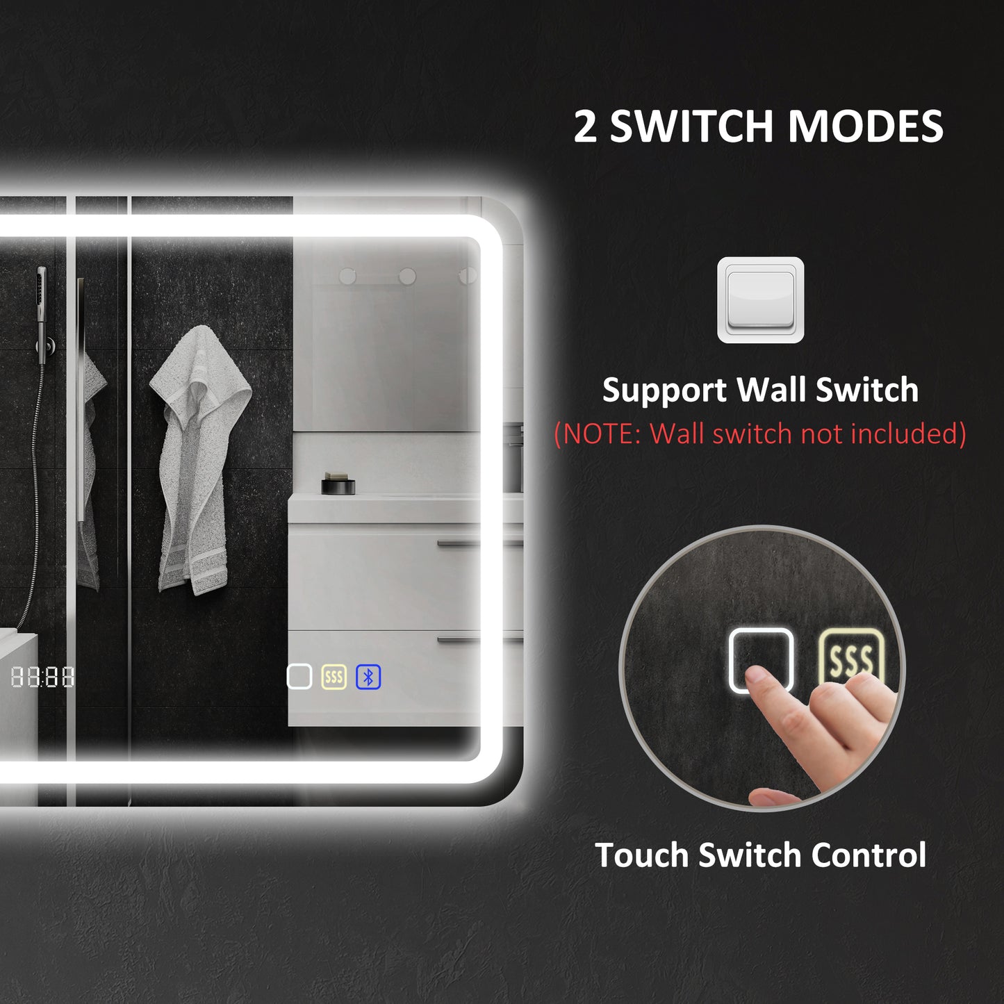 HOMCOM 80 x 60 cm Bluetooth Bathroom Mirror - Silver-Tone