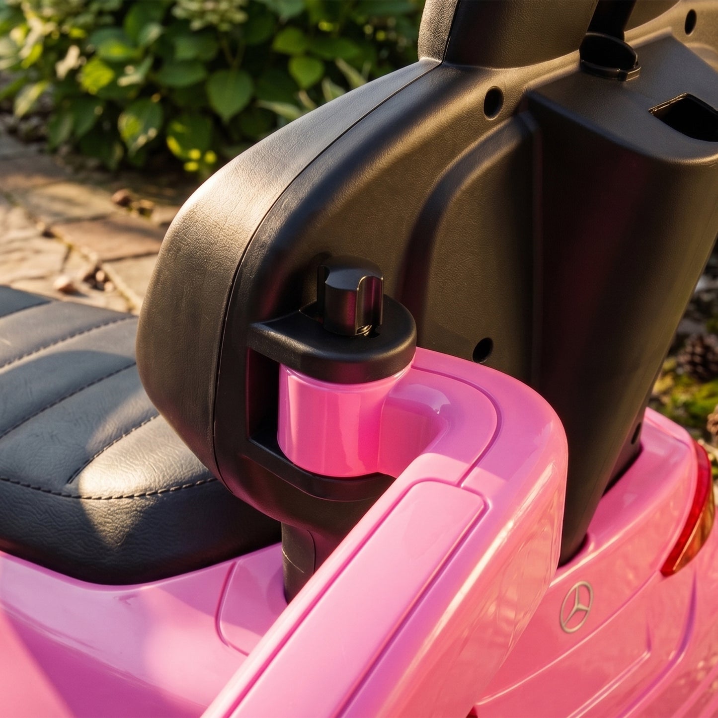 AIYAPLAY 3 in 1 Licensed Benz Ride on Push Car with Handle, Canopy, Guardrails, Horn, Music, Storage for 12-36 Months, Pink