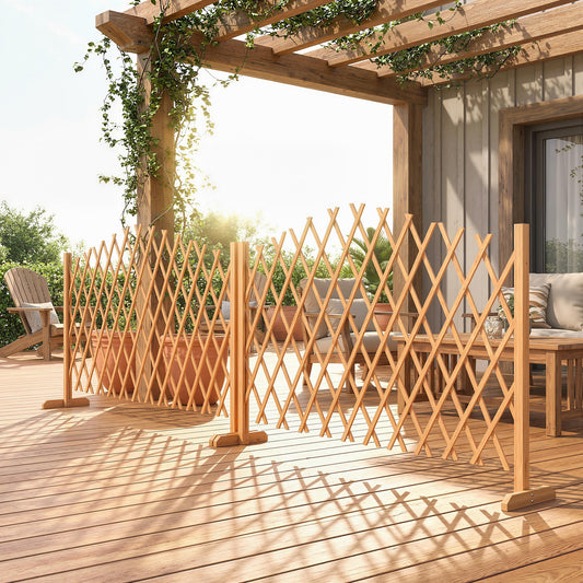 Outsunny 2 Pack Expanding Fence Panels, Wooden Freestanding Garden Fence with Stable Feet, 180 x 30 x 103cm, Brown
