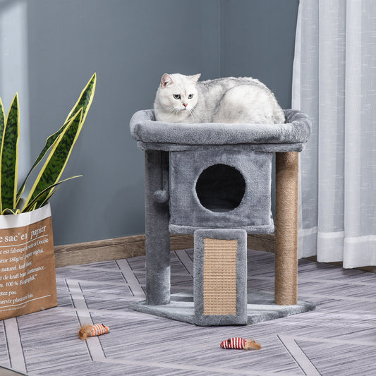 PawHut Cat Tree Tower for Indoor Cats Cat Scratching Post Climbing Activity Centre w/Jute Scratching Pad, Toy Ball, Cat House - Grey--ChewyGames-ChewyGames
