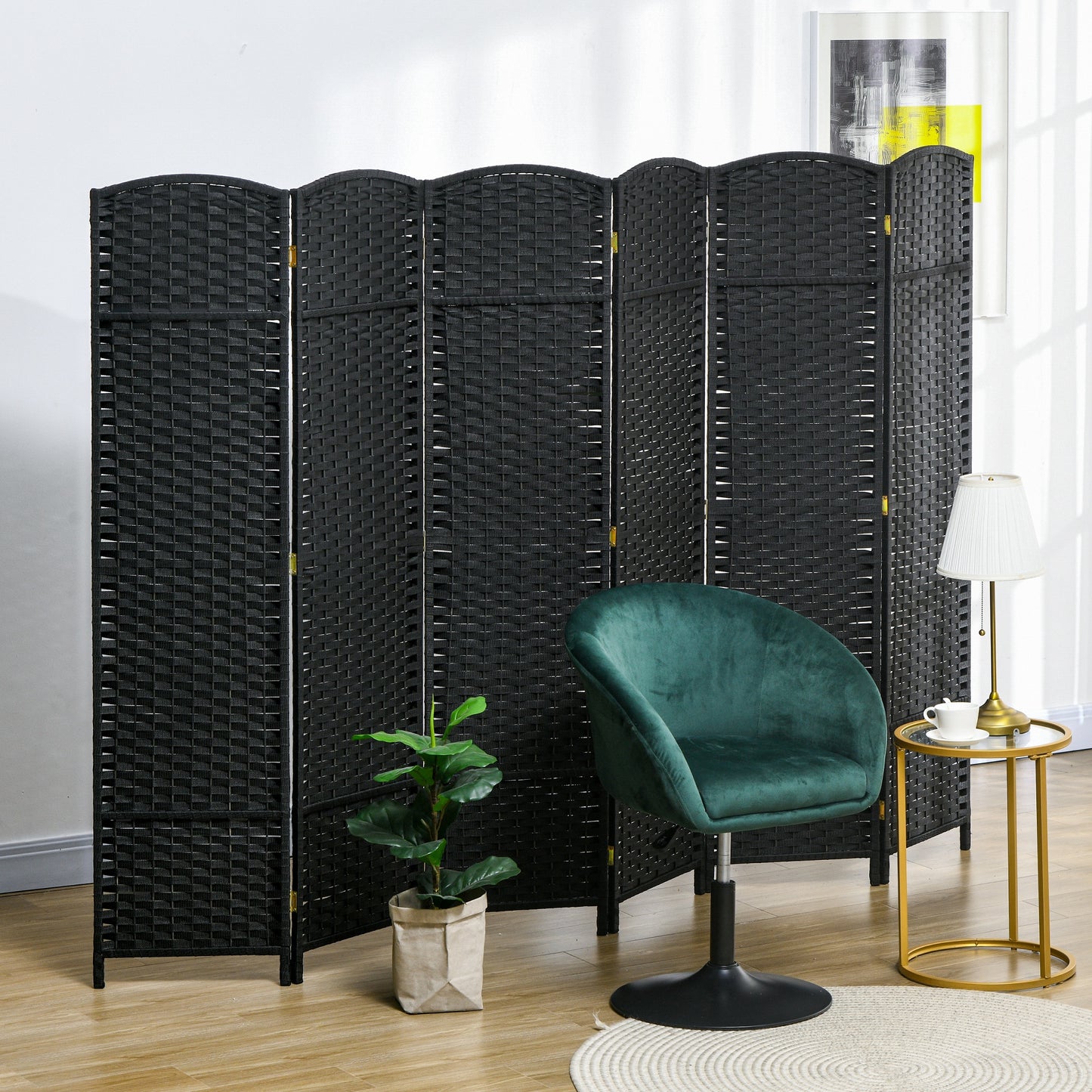 HOMCOM 6 Panel Folding Room Divider, Freestanding Privacy Screen for Living Room, Bedroom and Office, 240 x 170cm, Black