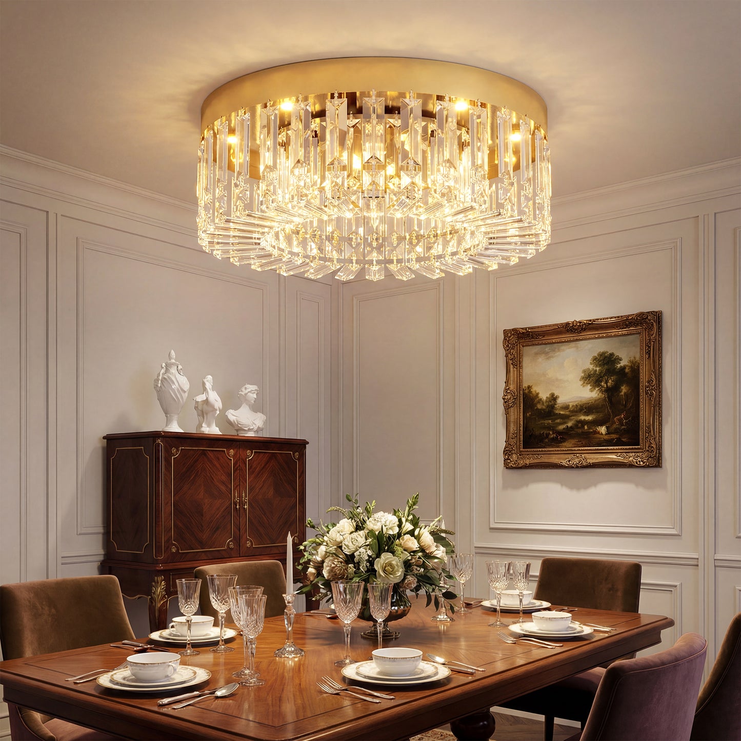 HOMCOM Crystal Chandeliers with 160 Crystal Pendants, 6-Light Ceiling Light for Living Room, Bedroom Dining Room, Gold Tone