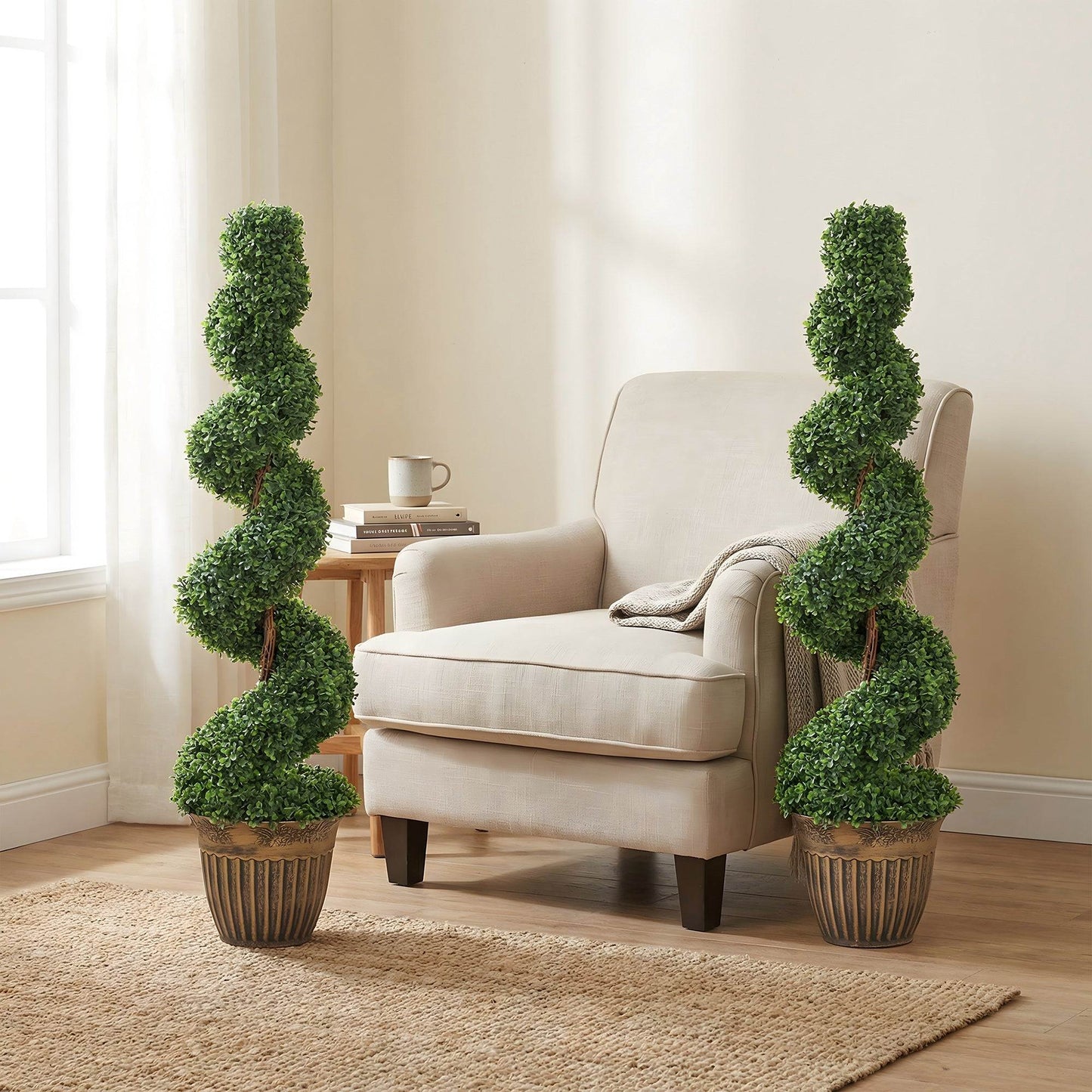HOMCOM Set of 2 Artificial Plants, Topiary Spiral Boxwood Trees with Pot, for Home Indoor Outdoor Decor, 120cm