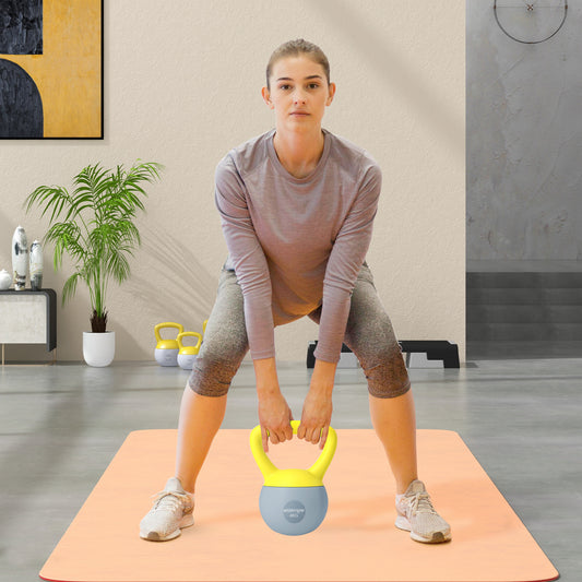 SPORTNOW 4KG Soft Kettlebell, Kettle Bell with Non-Slip Handle for Home Gym, Weight Lifting, Strength Training, Yellow/Grey
